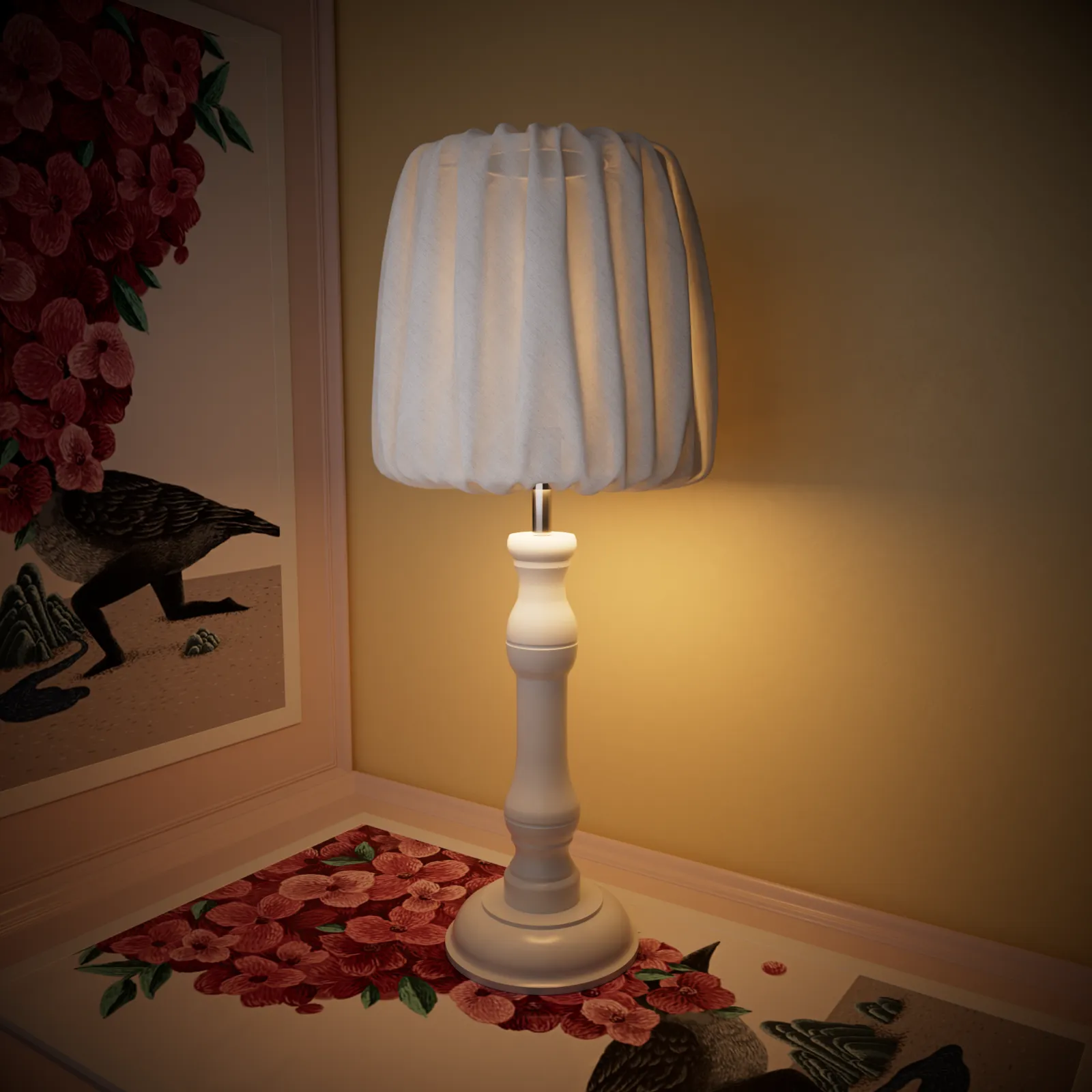 LEJDO Nordic Ancient Style Timber Table Light with Fabric lampshade E27
