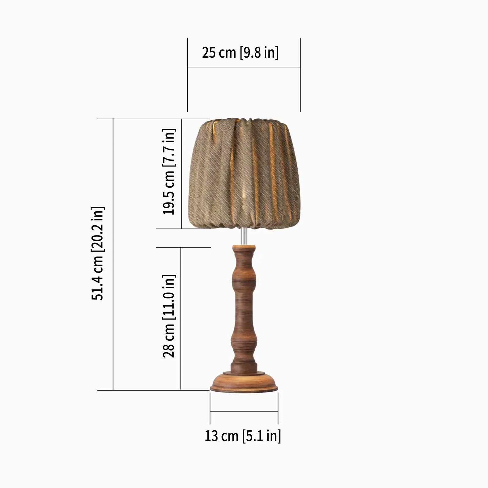 LEJDO Nordic Ancient Style Timber Table Light with Fabric lampshade E27