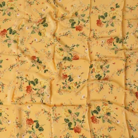Mango orange synthetic crepe fabric with multicolor print in floral design-D17328 (1.4 mtrs)