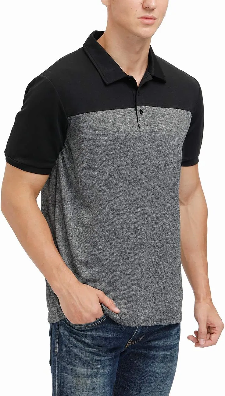 Men's Casual Short Sleeve Moisture Wicking Performance Golf Polo Contrast Color Patchwork Pique Shirts Tops