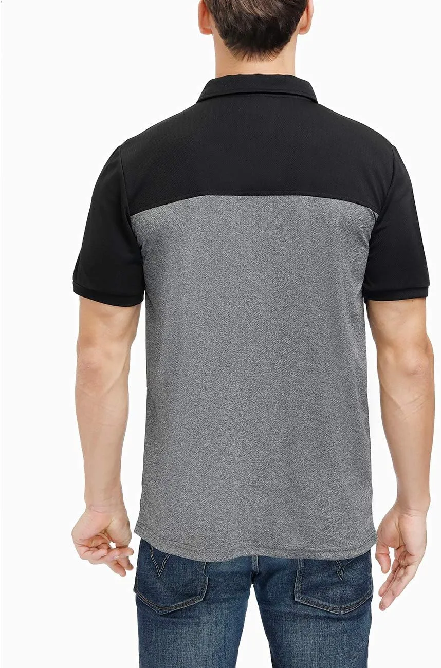 Men's Casual Short Sleeve Moisture Wicking Performance Golf Polo Contrast Color Patchwork Pique Shirts Tops