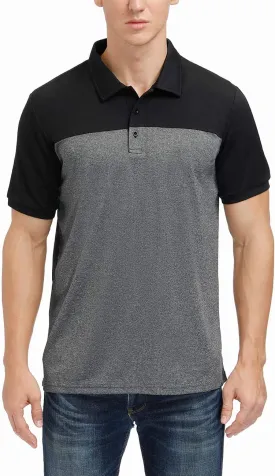 Men's Casual Short Sleeve Moisture Wicking Performance Golf Polo Contrast Color Patchwork Pique Shirts Tops