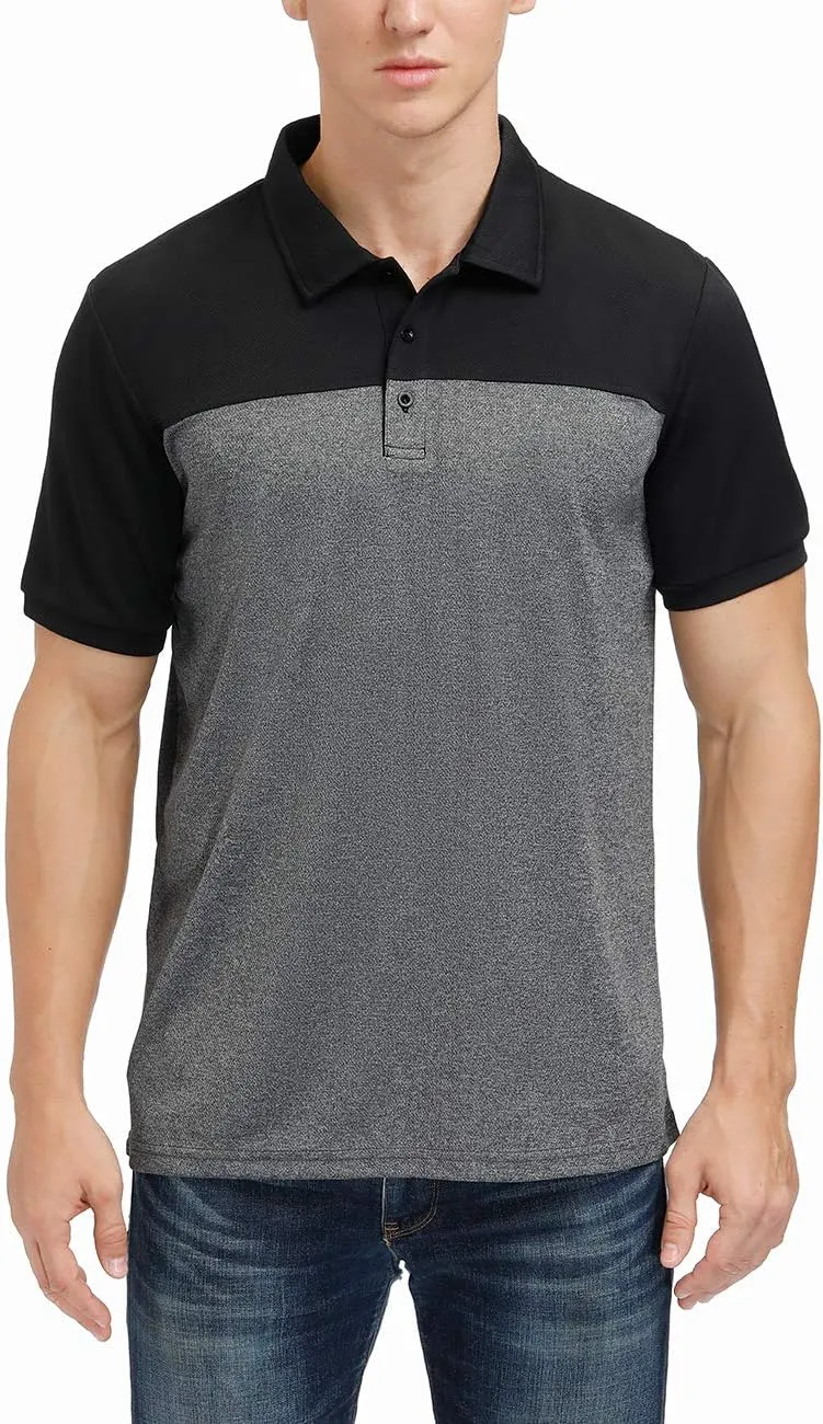 Men's Casual Short Sleeve Moisture Wicking Performance Golf Polo Contrast Color Patchwork Pique Shirts Tops