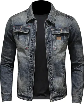 Men's Denim Jacket Fashion Punk Style Hipster Streetwear Coat Zip Pocket Stand Collar Plus Size Cargo Outwear Tops