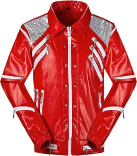 Mens Leather Jacket Adult PU Leather Zipper Coat Halloween Costume