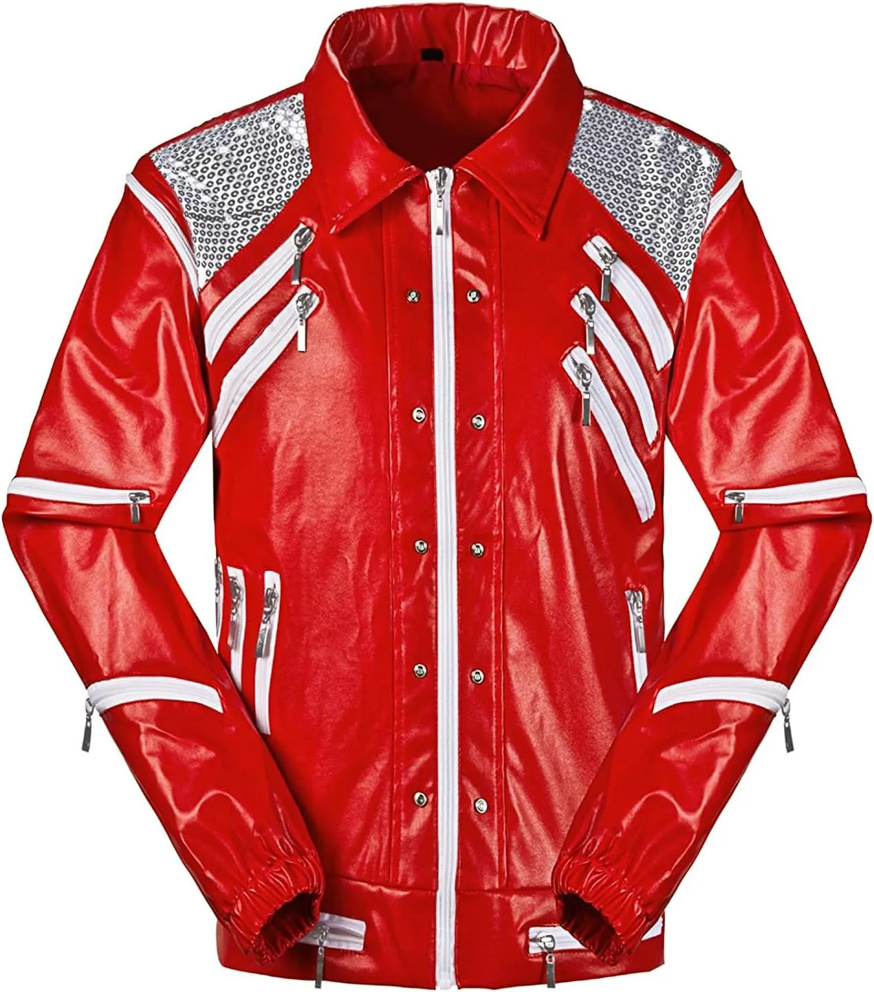 Mens Leather Jacket Adult PU Leather Zipper Coat Halloween Costume