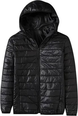 Men's Lightweight Puffer Jacket Winter Warm Down Coats Plus Size Packable Hooded Insulated Coat for Snow Ski Traveling
