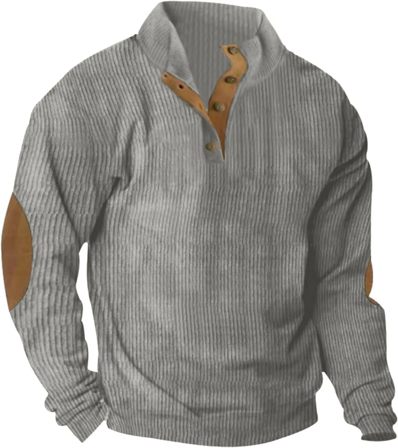 Mens Long Sleeve Sweatshirts Corduroy Elbow Patches Shirt Lapel Collar Pullover Fall Western Tops