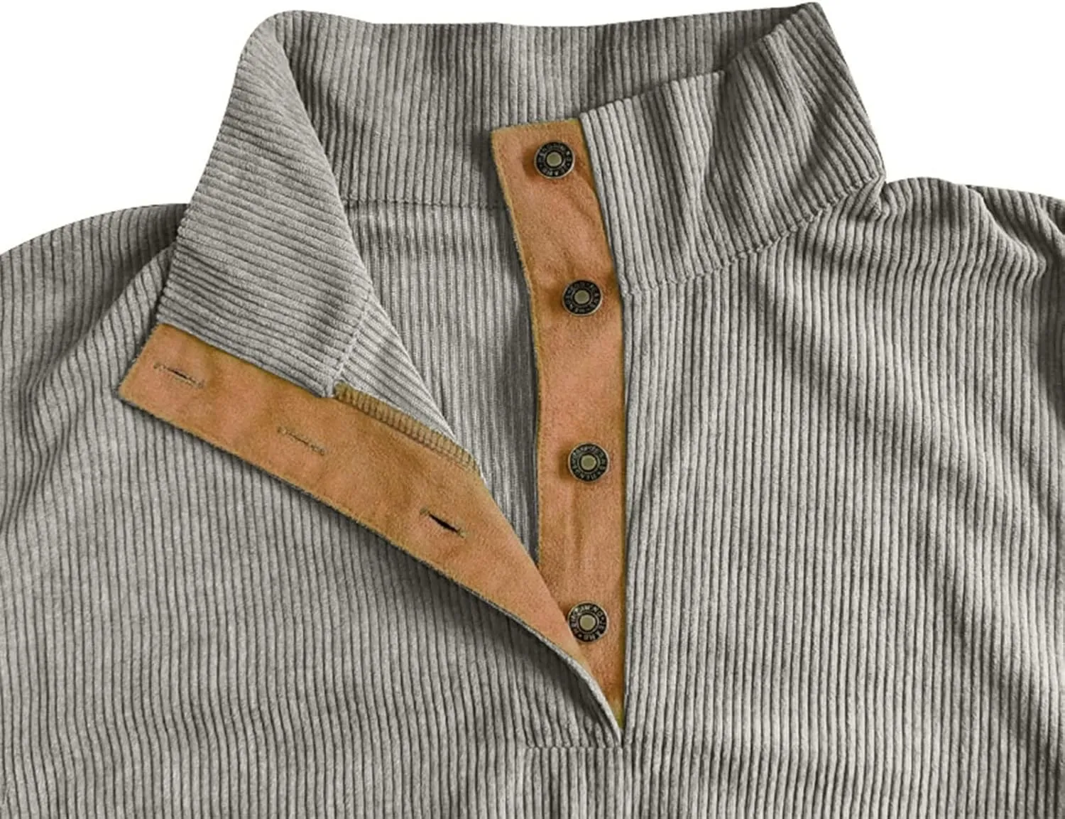 Mens Long Sleeve Sweatshirts Corduroy Elbow Patches Shirt Lapel Collar Pullover Fall Western Tops