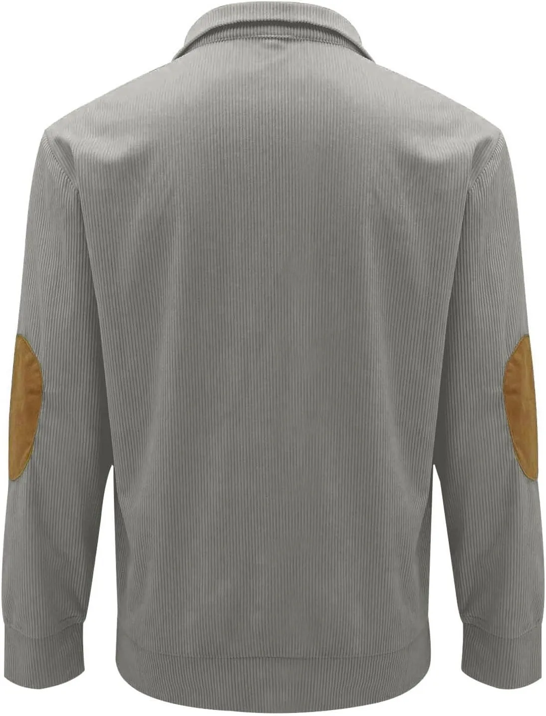 Mens Long Sleeve Sweatshirts Corduroy Elbow Patches Shirt Lapel Collar Pullover Fall Western Tops