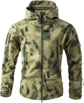 Men's Military Tactical Jackets Camouflage Softshell Fleece Fall Windbreaker Waterproof Outdoor Hooded Rain Coats
