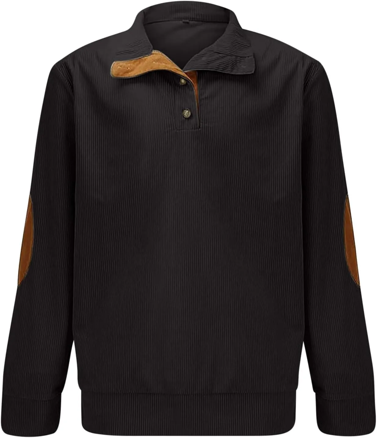 Mens Sweatshirt Corduroy Tactical Henley Shirts Long Sleeve Elbow Patch Draped Pullover Casual Stand Collar Slim Shirt