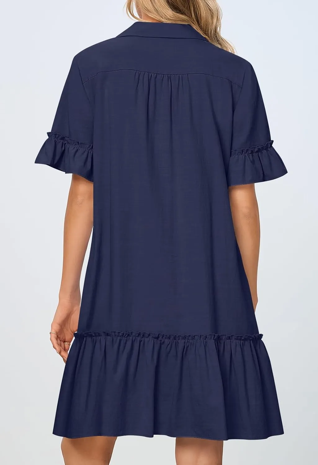 MEROKEETY Women's Summer Button Down Shirt Dress Casual Ruffle Sleeve Shift Mini Dresses with Pockets