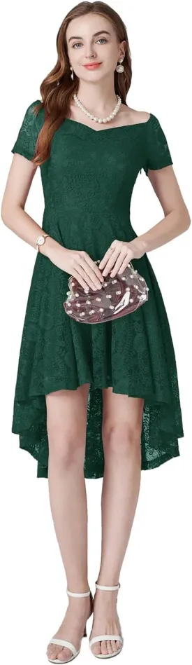 MllesReve Vintage Floral Lace Women Cocktail Party Dress High Low Swing Dress Formal Wedding Guest Dress