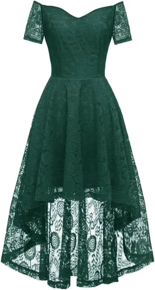 MllesReve Vintage Floral Lace Women Cocktail Party Dress High Low Swing Dress Formal Wedding Guest Dress