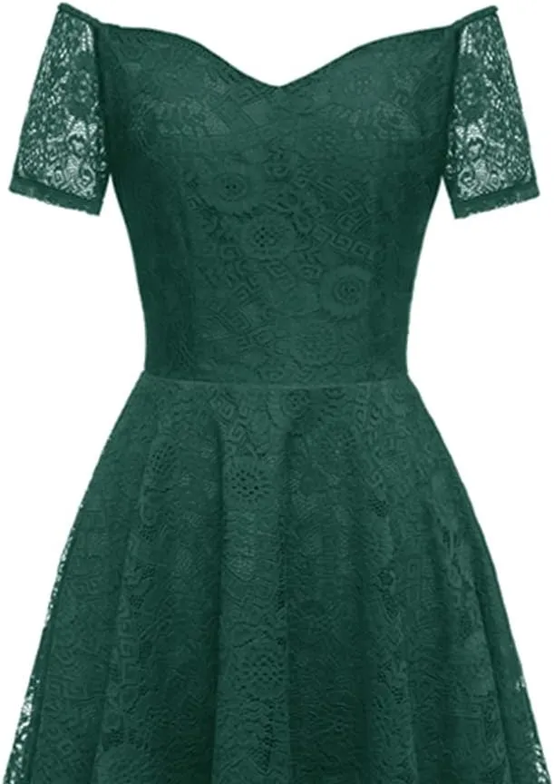 MllesReve Vintage Floral Lace Women Cocktail Party Dress High Low Swing Dress Formal Wedding Guest Dress