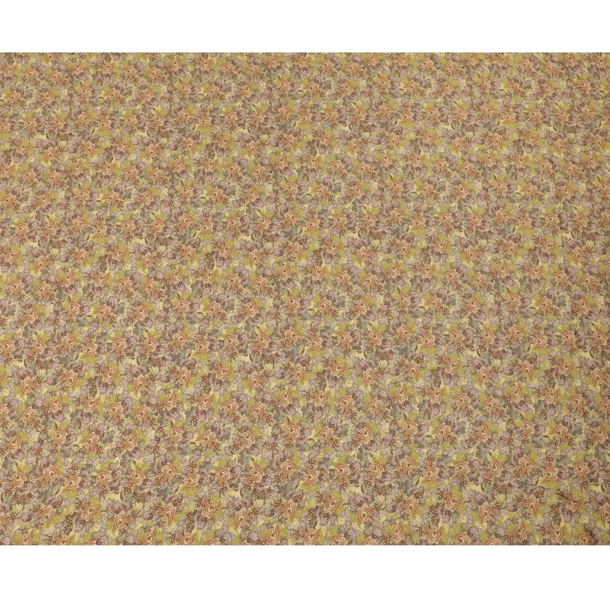 Mustard yellow viscose crepe fabric with multicolor print in floral design-D15650