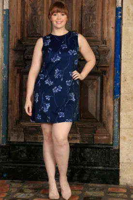 Navy Blue Floral Sleeveless Evening Sexy Shift Curvy Dress Plus Size