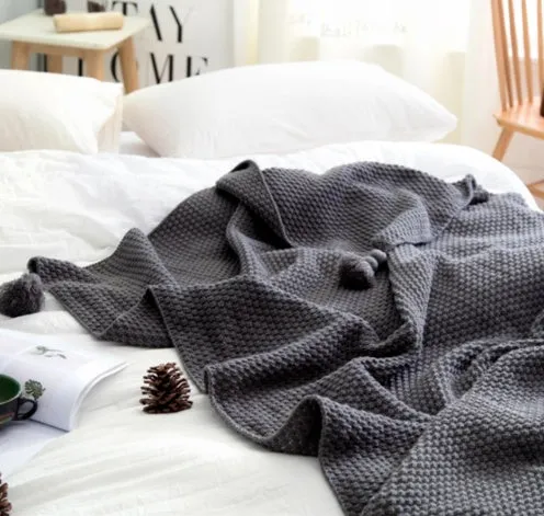Nordic Fringed Knit Ball Blanket Wool Blanket
