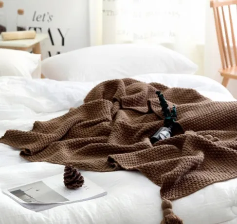 Nordic Fringed Knit Ball Blanket Wool Blanket