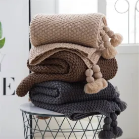 Nordic Fringed Knit Ball Blanket Wool Blanket