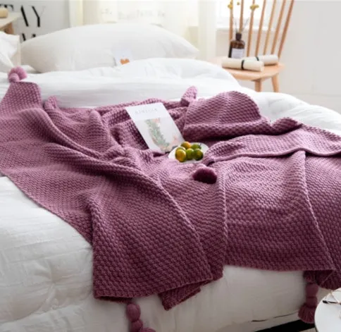 Nordic Fringed Knit Ball Blanket Wool Blanket