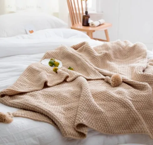 Nordic Fringed Knit Ball Blanket Wool Blanket