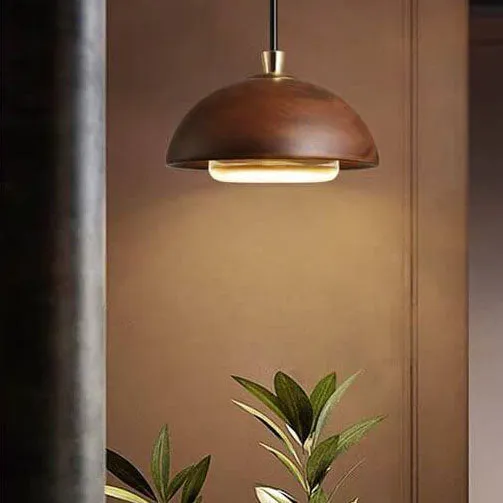 Nordic Minimalist Solid Wood Dome Glass Lampshade LED Pendant Light