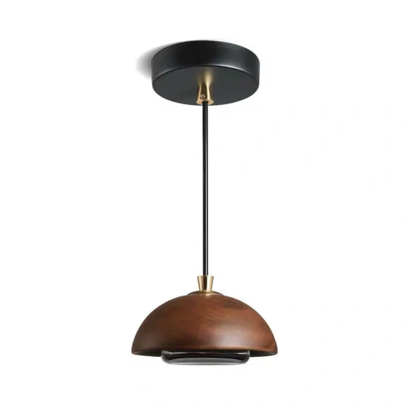 Nordic Minimalist Solid Wood Dome Glass Lampshade LED Pendant Light