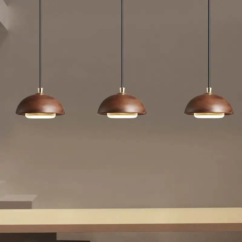 Nordic Minimalist Solid Wood Dome Glass Lampshade LED Pendant Light