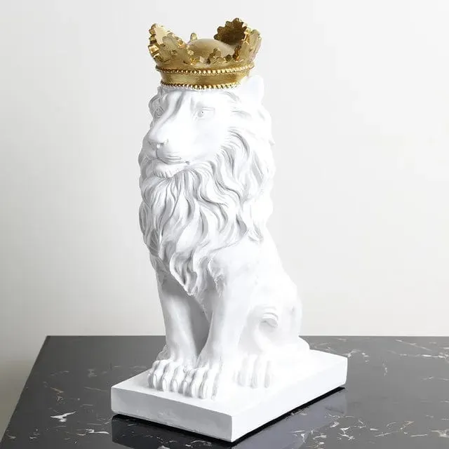 Nordic Resin Lion Sculpture with Crown - Majestic Animal Figurine Statue