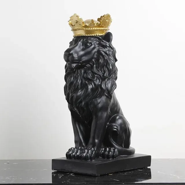 Nordic Resin Lion Sculpture with Crown - Majestic Animal Figurine Statue