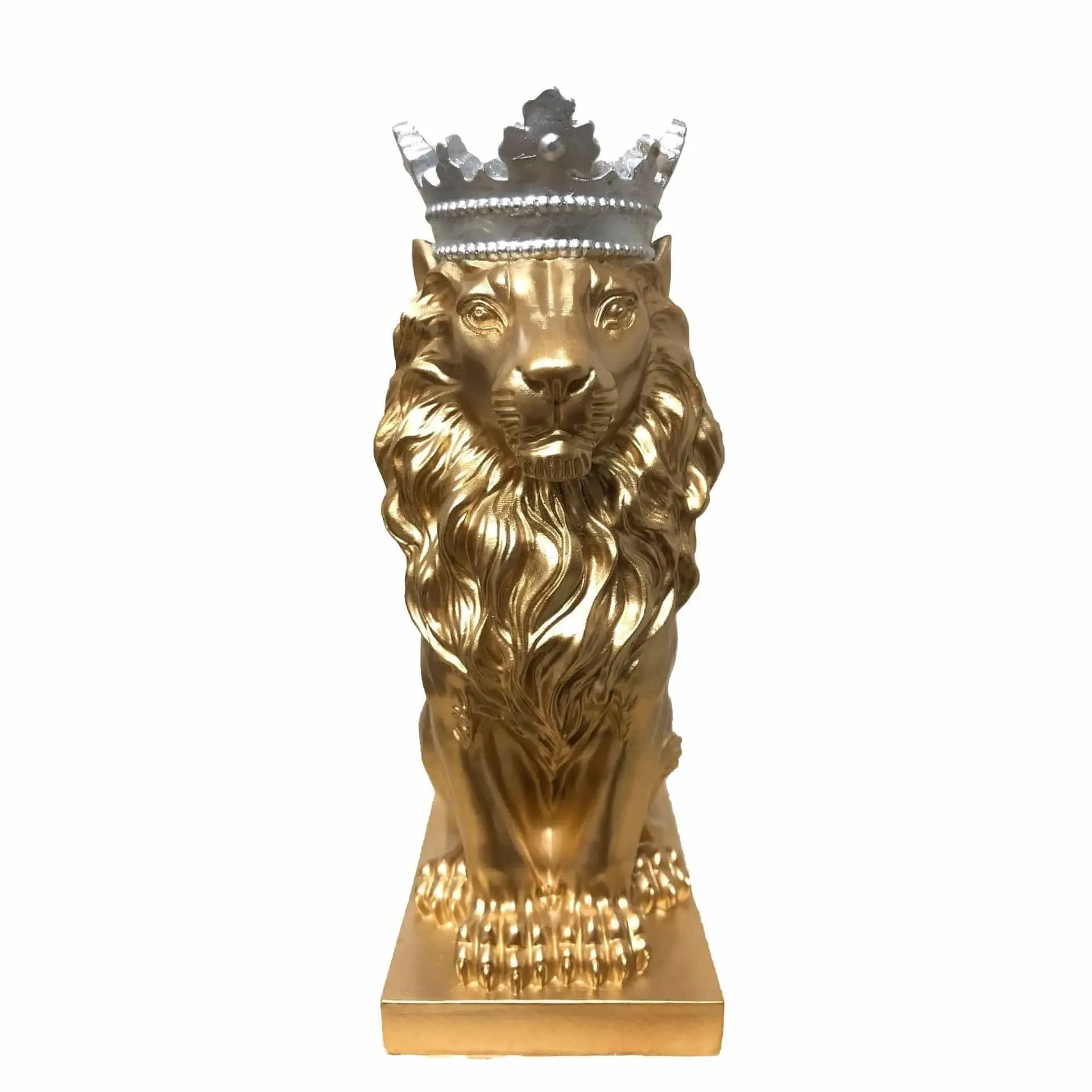 Nordic Resin Lion Sculpture with Crown - Majestic Animal Figurine Statue