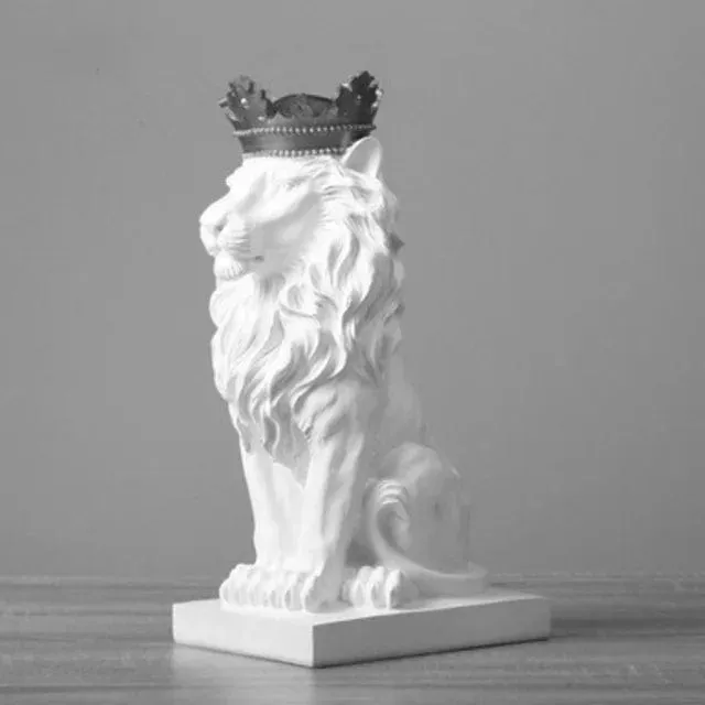 Nordic Resin Lion Sculpture with Crown - Majestic Animal Figurine Statue