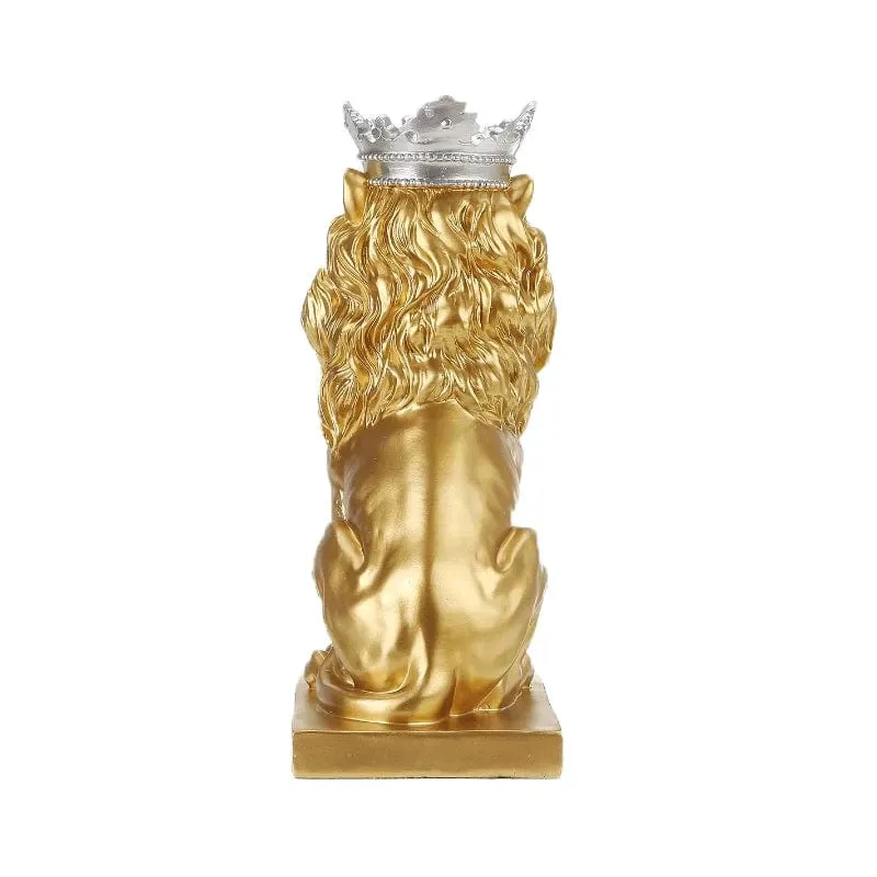 Nordic Resin Lion Sculpture with Crown - Majestic Animal Figurine Statue