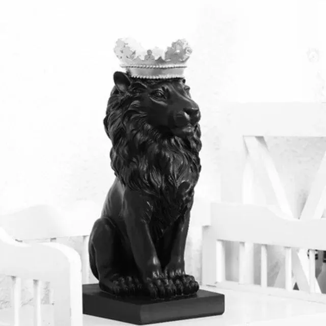 Nordic Resin Lion Sculpture with Crown - Majestic Animal Figurine Statue