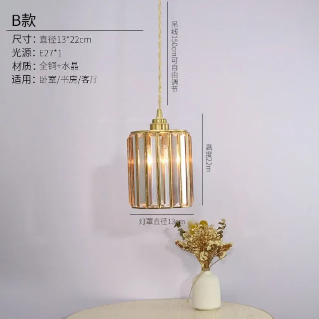 Nordic Simple Style Copper Luxury Bedside Chandelier