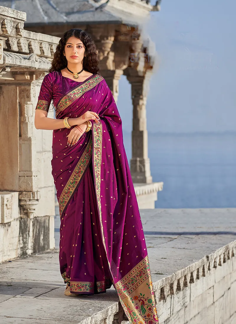 Purple Embellished Banarasi Silk Saree