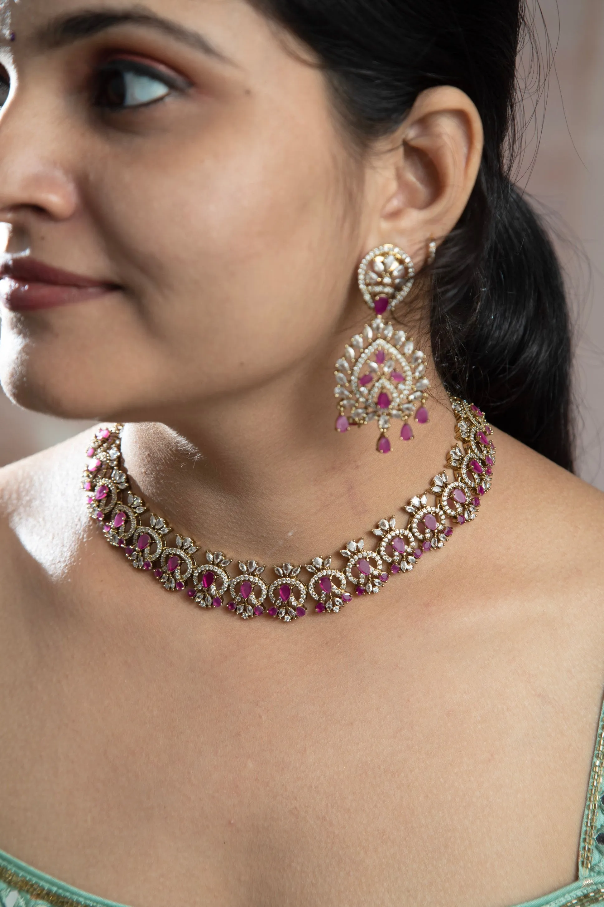 Radiant Rani Color AD Necklace Set