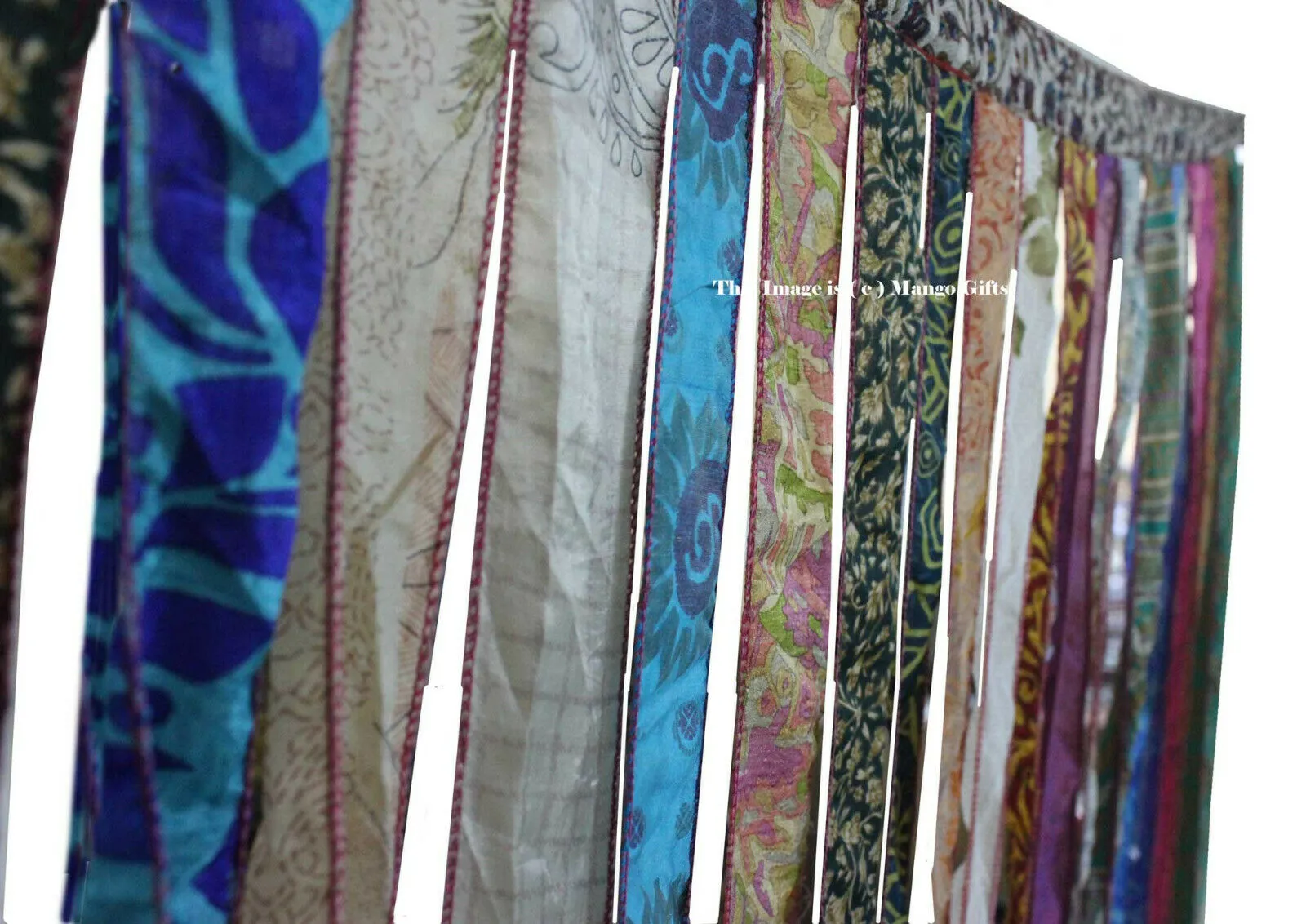 Recycled Indain Silk Sari Fabric Strip Curtain Boho Theme Hippy Hippie Gypsy Bohemian Decor