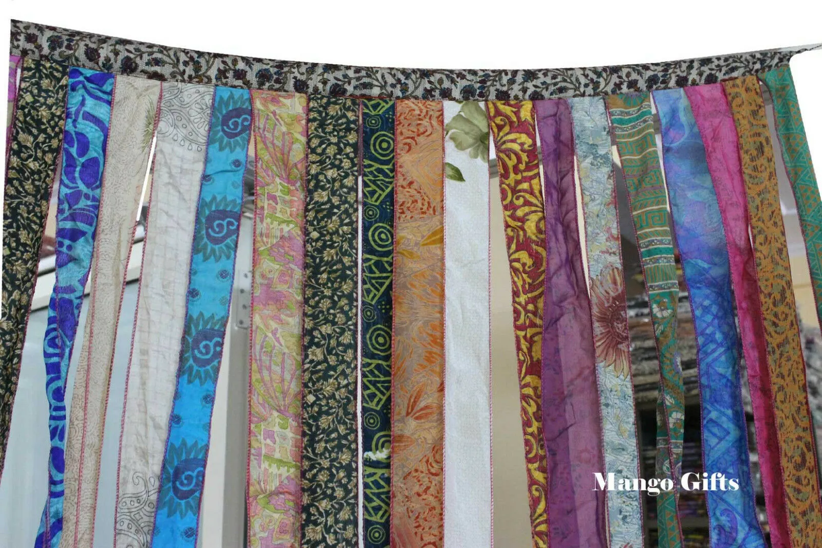 Recycled Indain Silk Sari Fabric Strip Curtain Boho Theme Hippy Hippie Gypsy Bohemian Decor