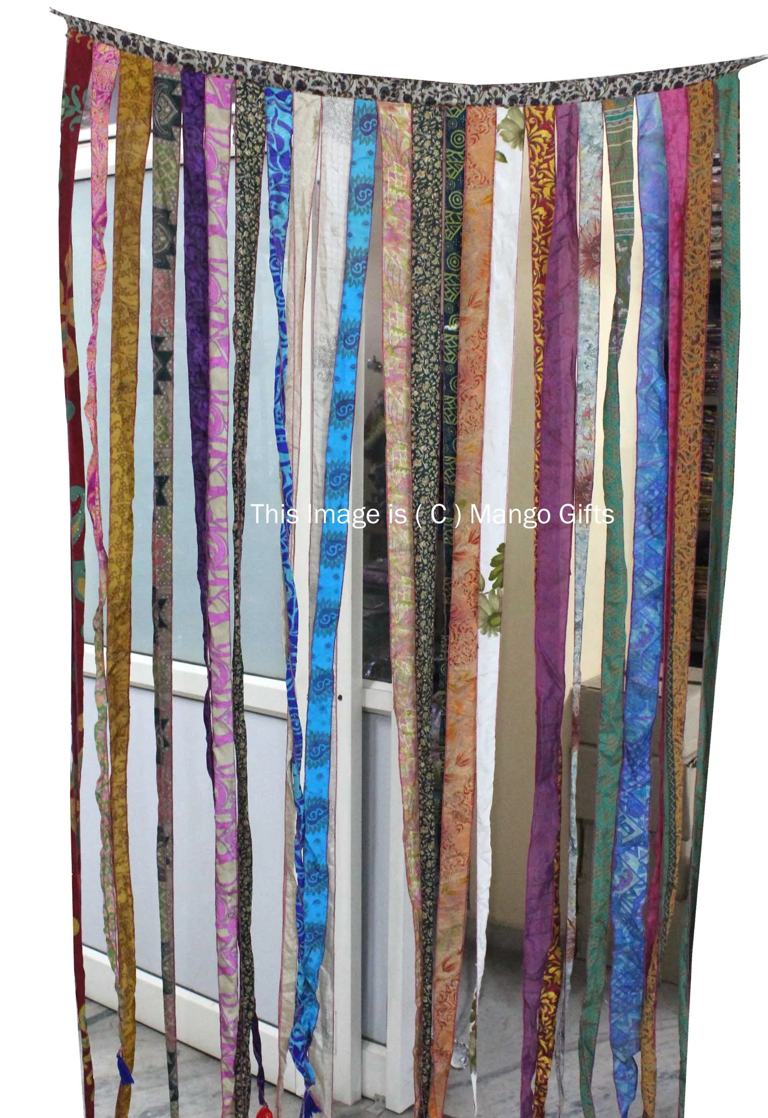Recycled Indain Silk Sari Fabric Strip Curtain Boho Theme Hippy Hippie Gypsy Bohemian Decor