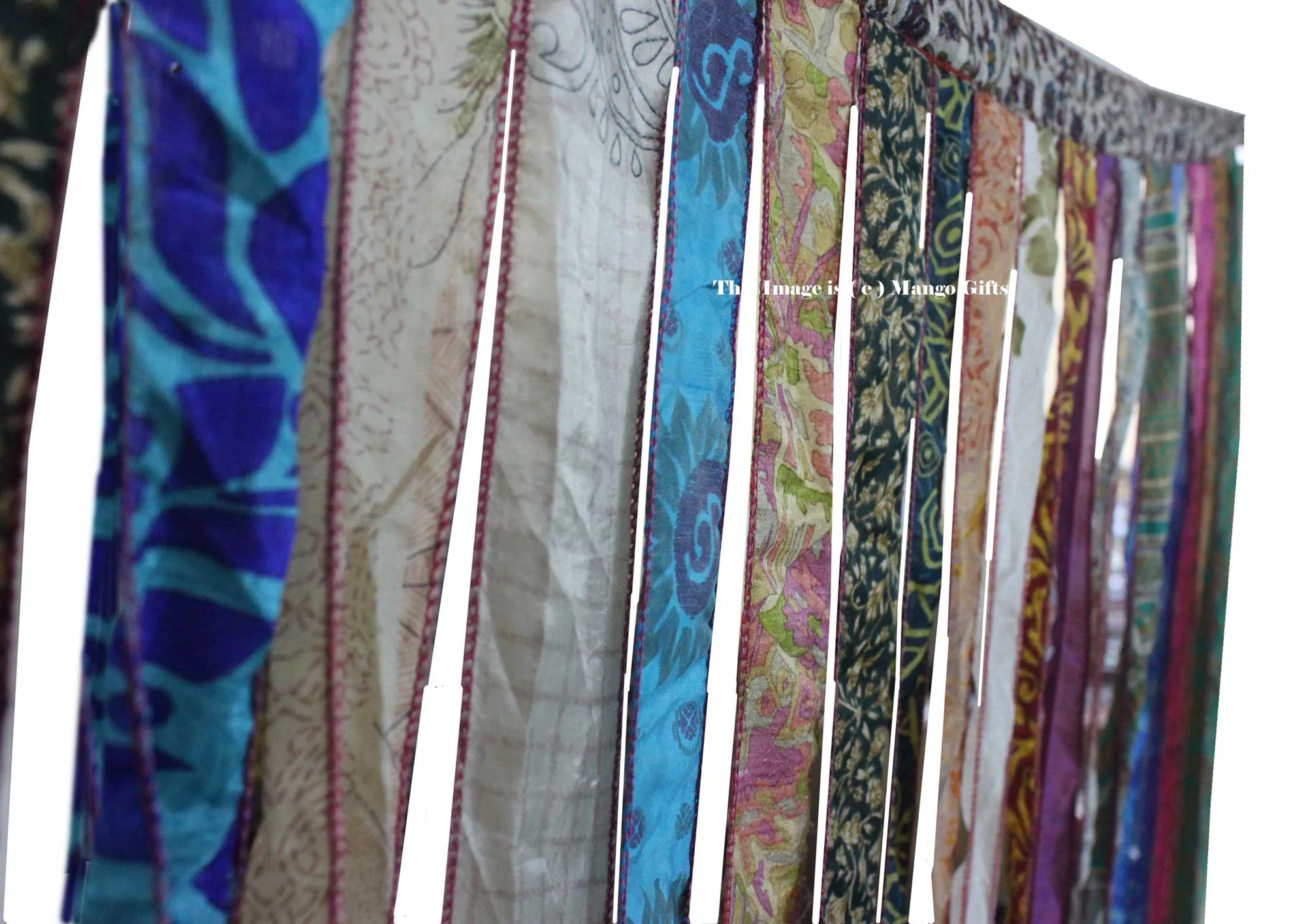 Recycled Indain Silk Sari Fabric Strip Curtain Boho Theme Hippy Hippie Gypsy Bohemian Decor