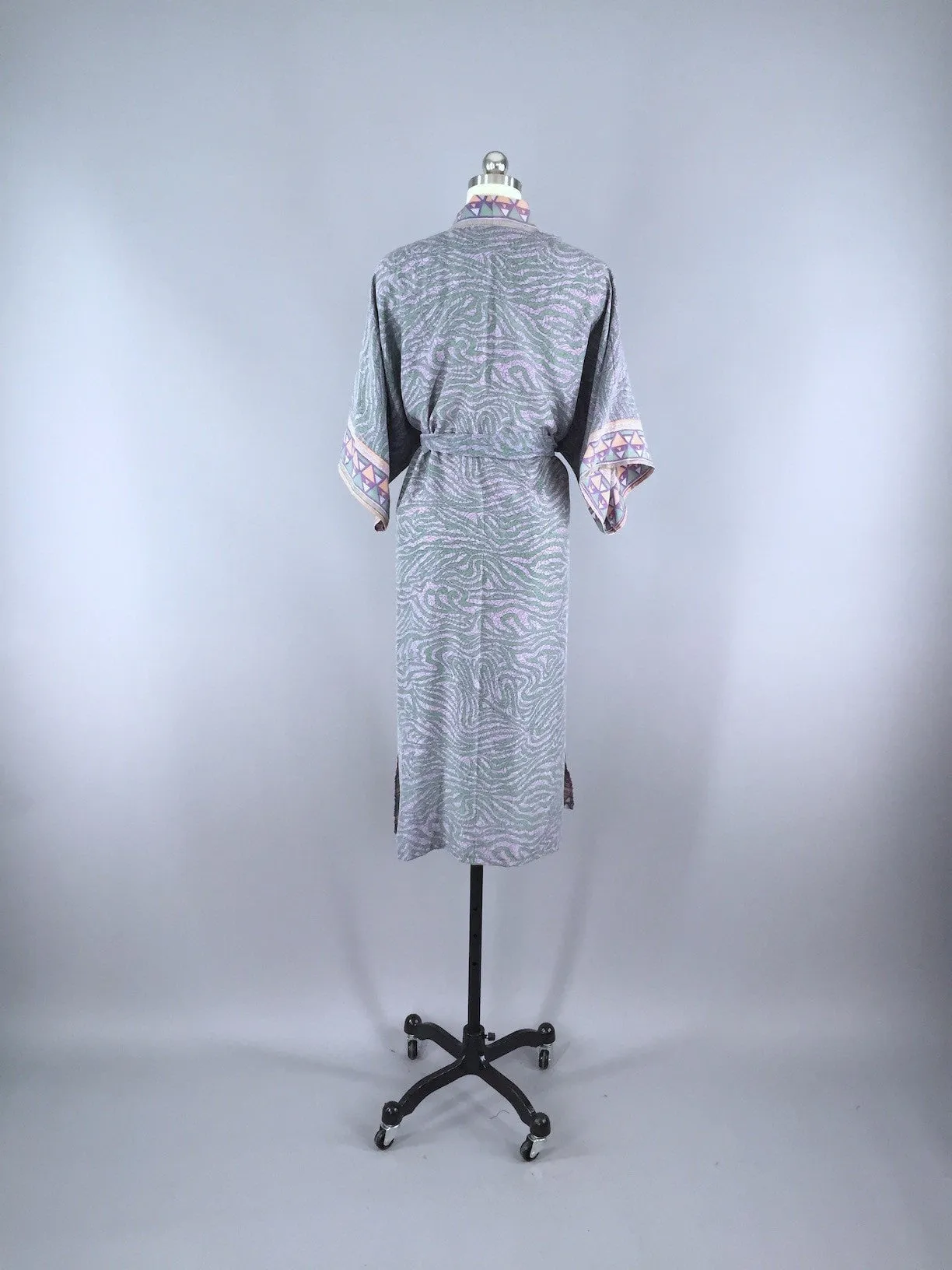 Sari Robe / Green Lavender Geometric