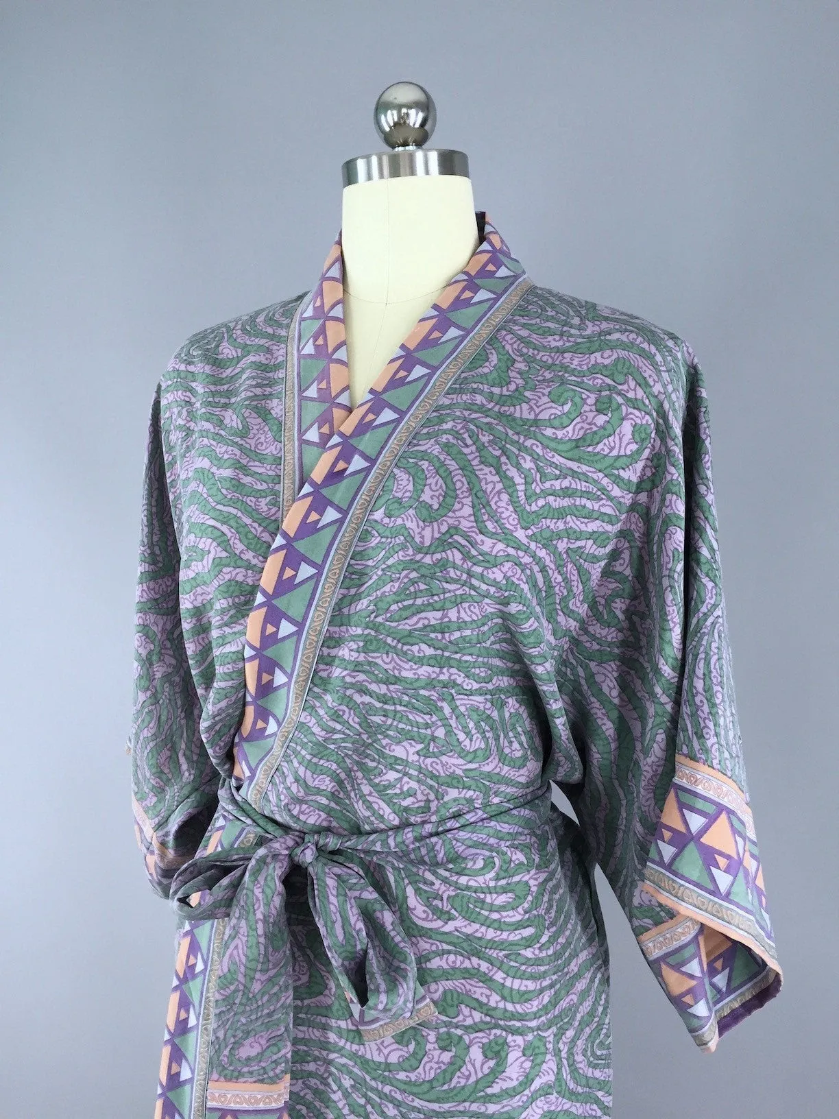 Sari Robe / Green Lavender Geometric