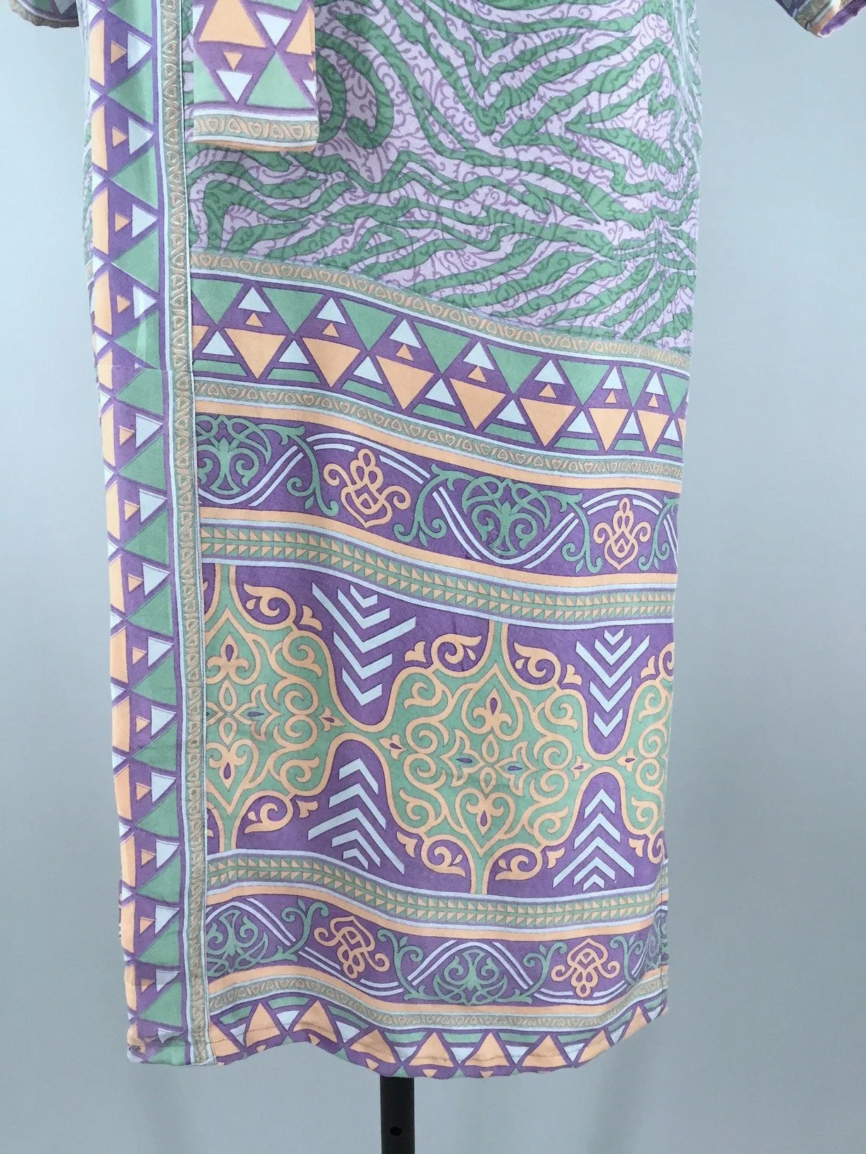 Sari Robe / Green Lavender Geometric