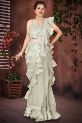 Satin Sage Frill Saree
