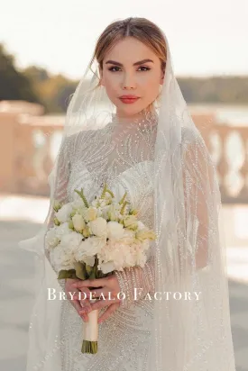 Sheer Long Sleeves Shimmer Fit and Flare Wedding Dress