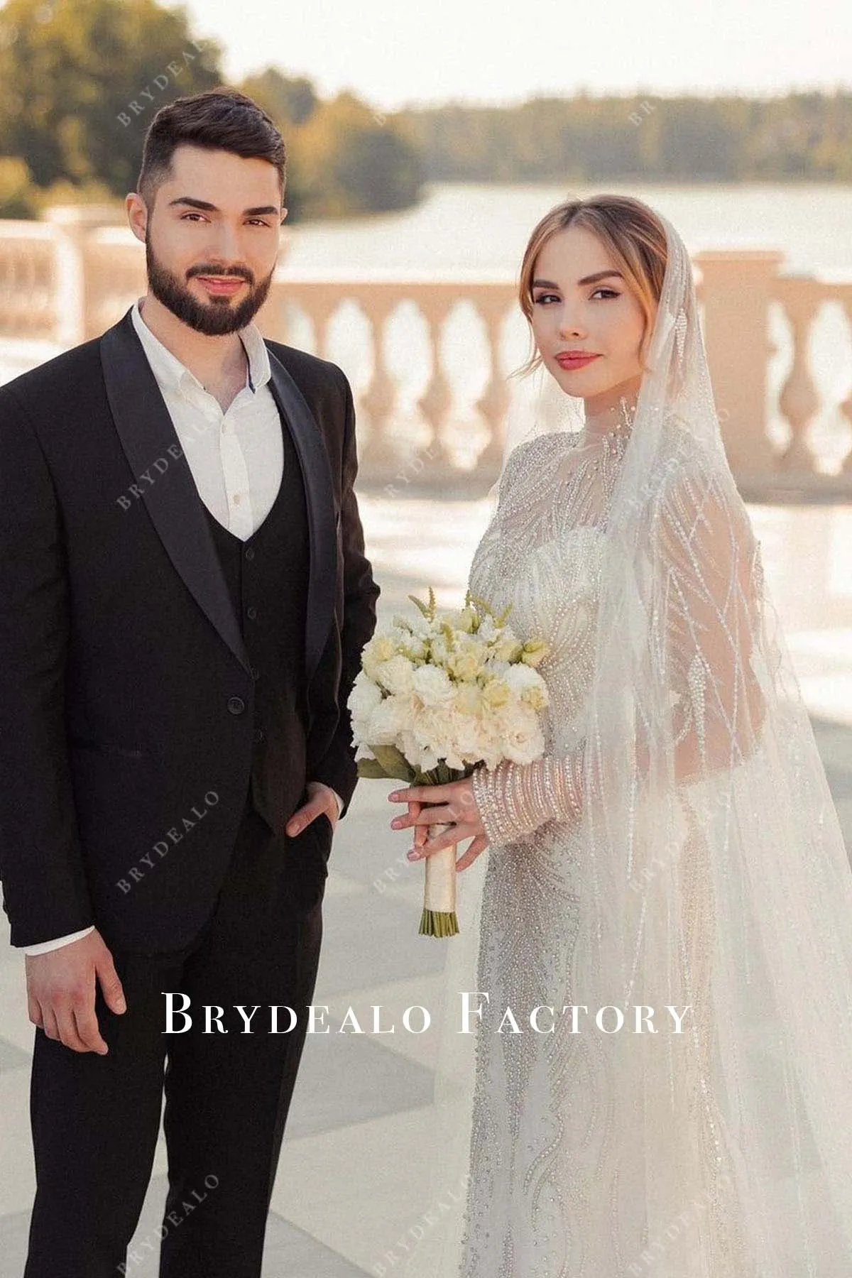 Sheer Long Sleeves Shimmer Fit and Flare Wedding Dress