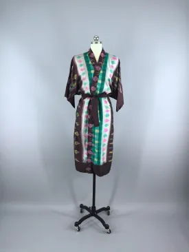 Silk Sari Robe / Green & Brown Ikat